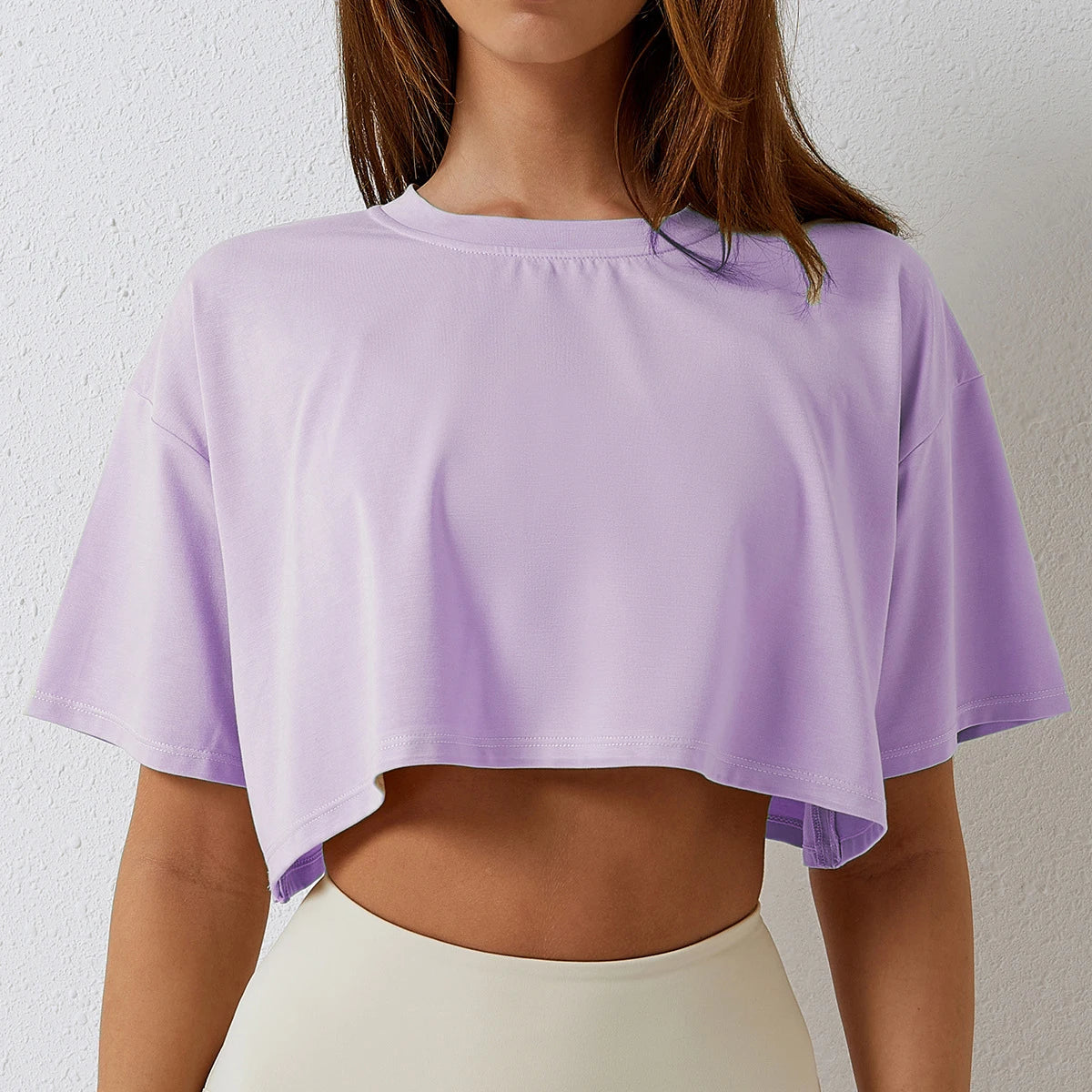 Women's Cotton Sport Crop Top – Short Sleeve Loose Fit Gym Shirt for Yoga, Running, and Dance Workouts