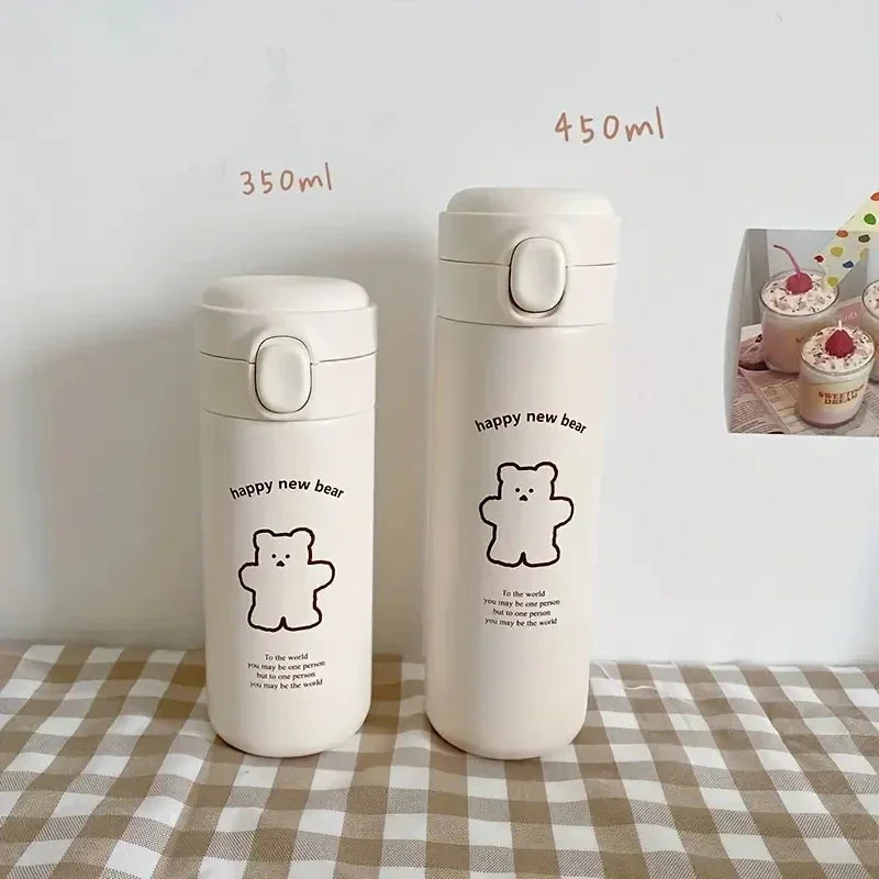 450ml Bear-Themed Thermos Cup – Portable Stainless Steel Water Bottle for Travel, Sports, and Outdoor Use