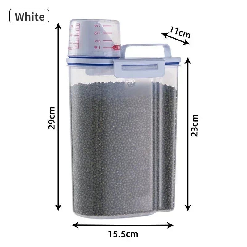 1.5kg / 2kg Food Storage Bucket with Scale Cup – Portable Moistureproof Kitchen Container for Dry Goods