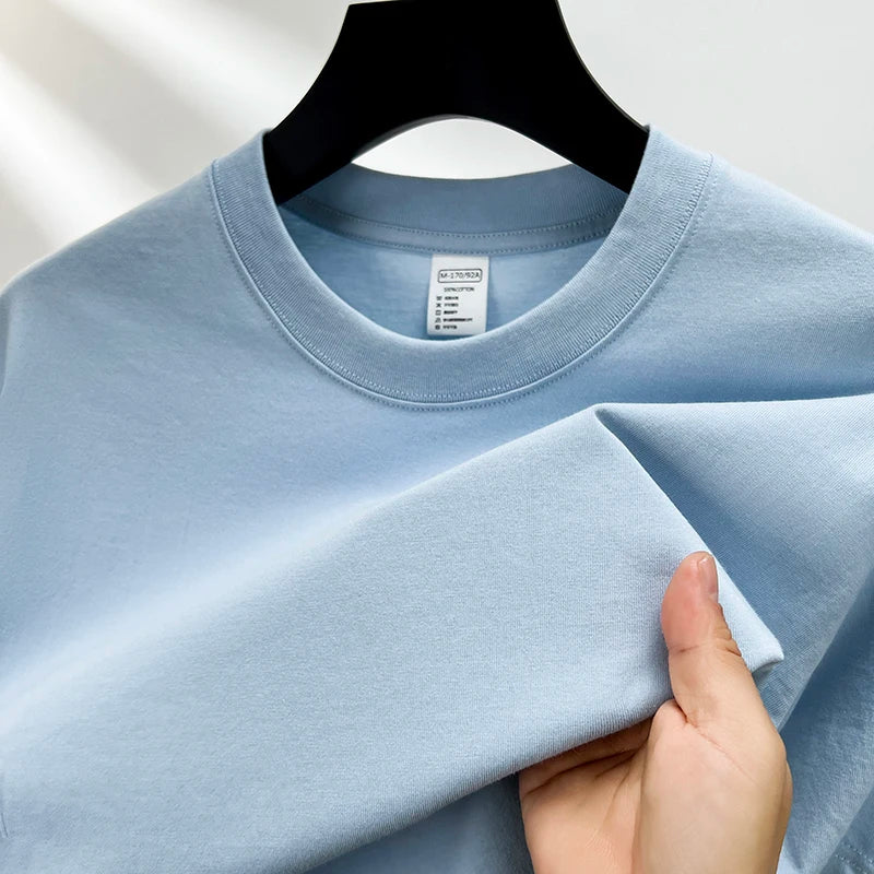 100% Cotton Men's Summer T-Shirt – Casual Loose Fit Round Neck Solid Color Tee (Plus Sizes Available)
