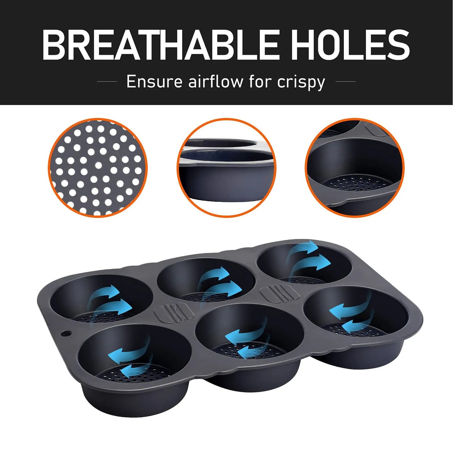 6-Cavity Silicone Hamburger Bun Mold – Reusable Foldable Bread Baking Tray, Heat Resistant from -40℉ to +446℉