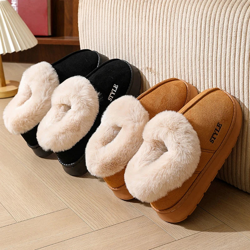 Women's Anti-Slip Faux Suede Snow Boots – Thick Plush Winter Platform Slip-On Shoes