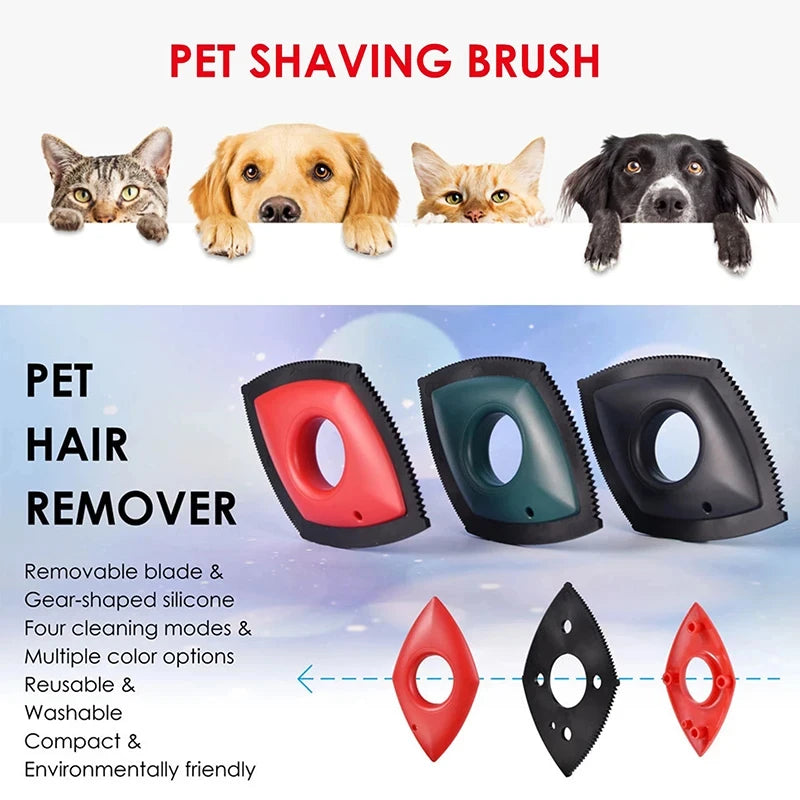 4-Mode Pet Hair Remover Brush – Reusable Silicone Cleaning Tool for Dog & Cat Hair on Carpets, Furniture, and Car Seats