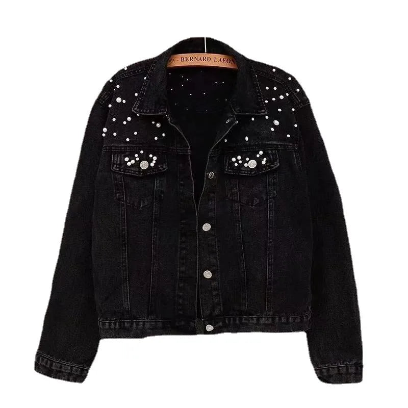 Women's Casual Denim Jacket – Turn-Down Collar, Full Sleeve, Short Loose Fit