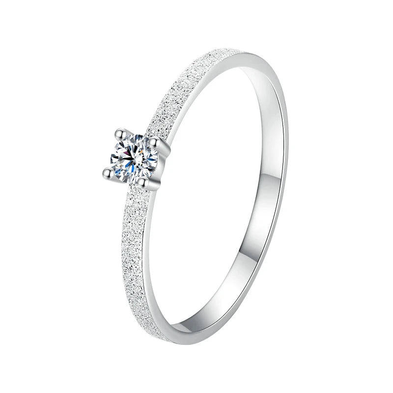 0.1 Carat Round Moissanite Engagement Ring – White Gold Plated 925 Sterling Silver Solitaire Band for Women