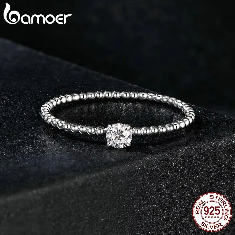 925 Sterling Silver Eternity Rope Wedding Band – Stackable Moissanite Beads Ring for Women, D Color VVS1 Clarity