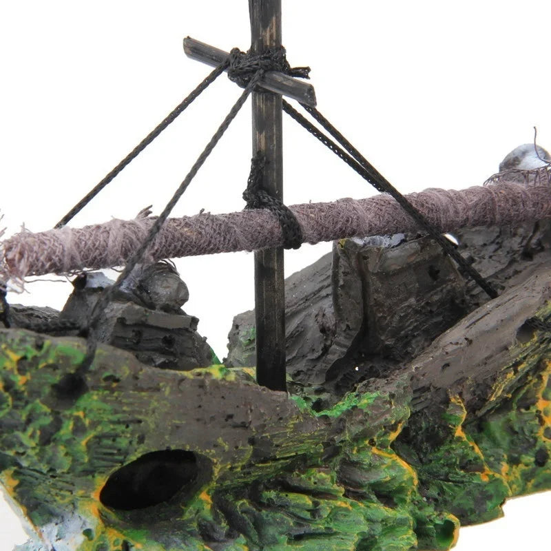 Vintage Pirate Ship Wreck Aquarium Decoration – Resin Sunken Boat Ornament for Fish Tank Landscape and Nautical Aquascaping