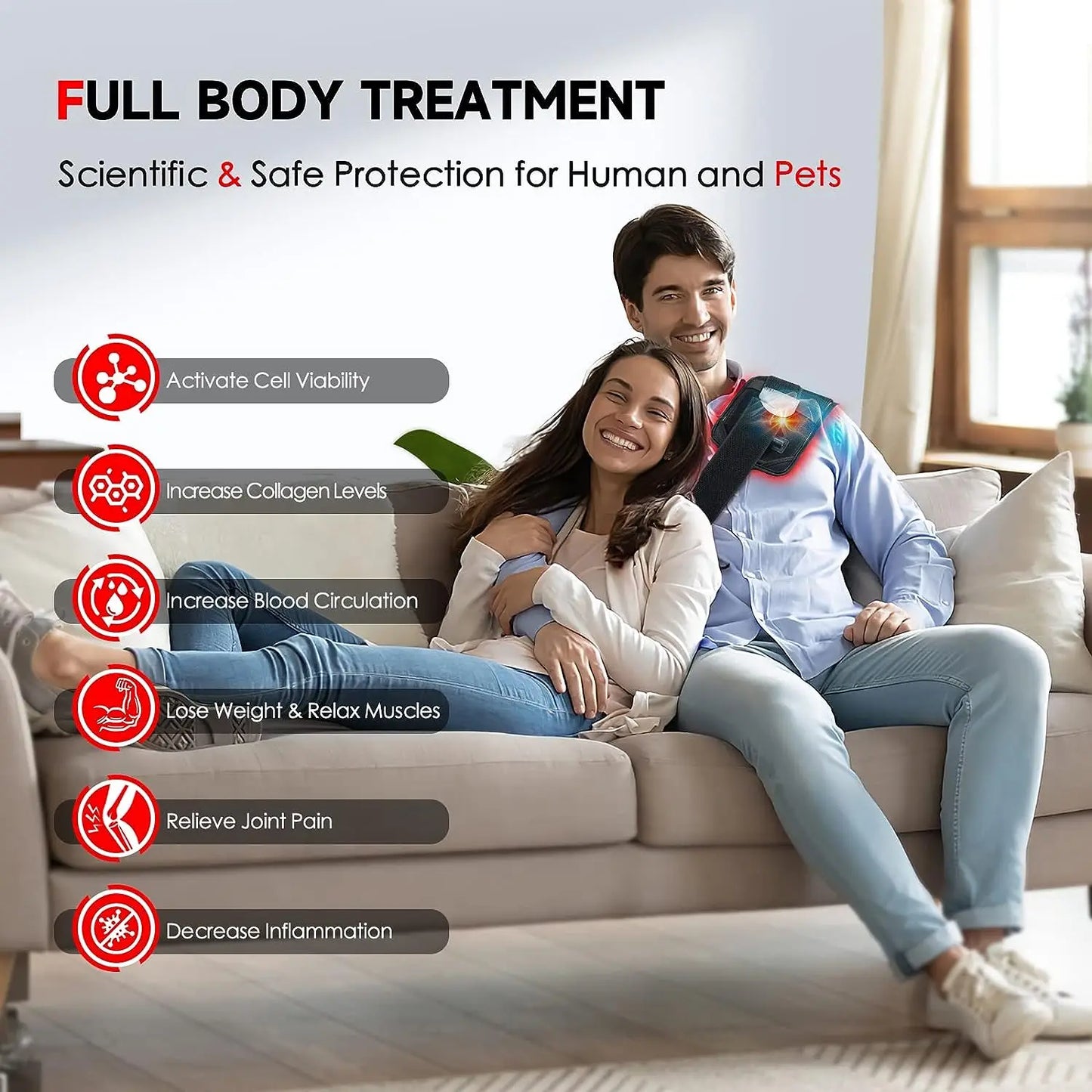 60-LED Red & Infrared Light Therapy Belt – 660nm & 850nm Slimming Heat Pad for Waist and Back, Fat Burning and Skin Lifting Wrap