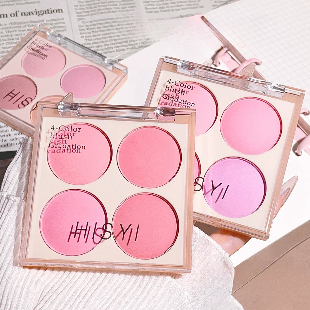 4-Color Matte Blush Palette – Soft Peach, Pink & Coral Tones for Natural 3D Korean-Style Look
