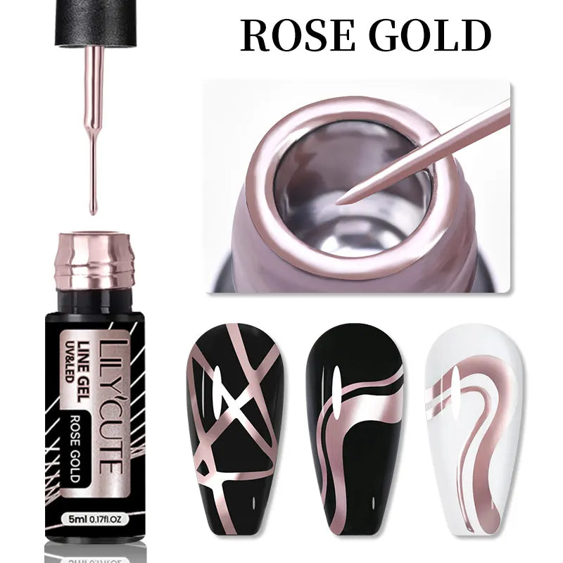 5ml Metallic Gold & Silver Liner Gel – Super Bright Mirror Nail Art Drawing Gel for French Tips & Design