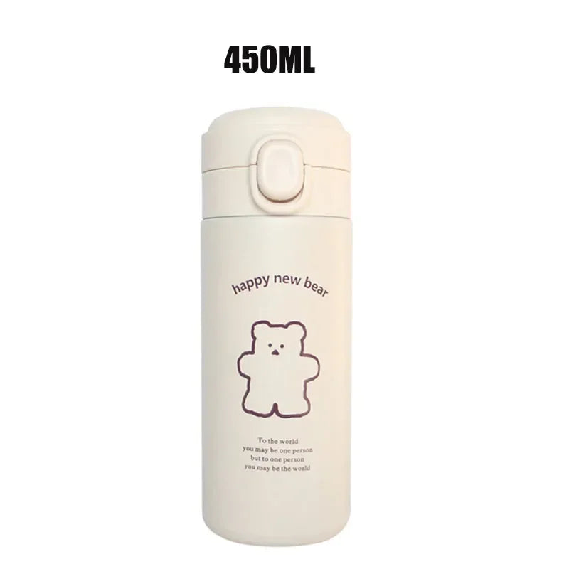 450ml Bear-Themed Thermos Cup – Portable Stainless Steel Water Bottle for Travel, Sports, and Outdoor Use