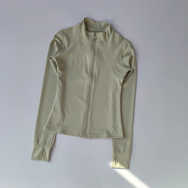 Women's High-End Yoga Jacket – Standing Collar Long Sleeve Sports Top for Running, Training & Fitness