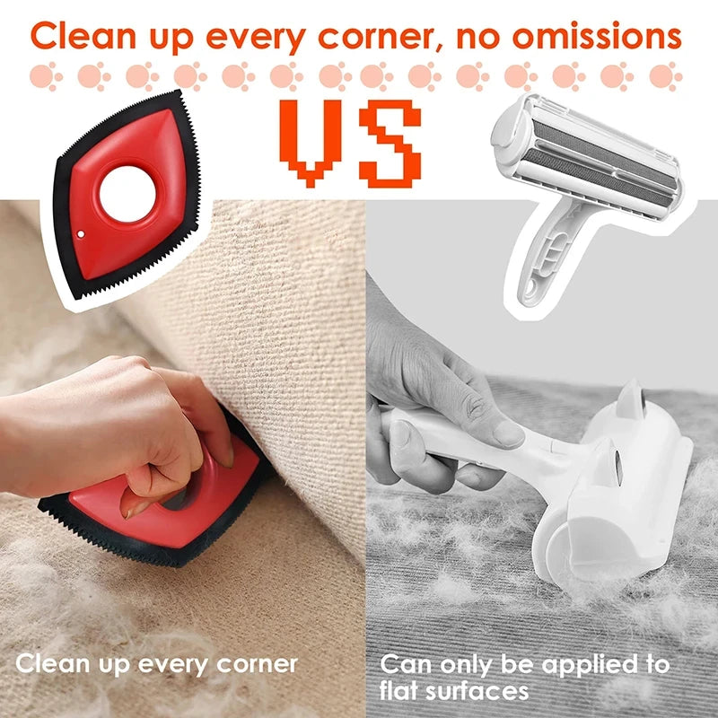 4-Mode Pet Hair Remover Brush – Reusable Silicone Cleaning Tool for Dog & Cat Hair on Carpets, Furniture, and Car Seats