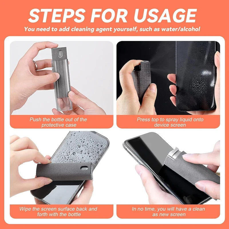 2-in-1 Microfiber Screen Cleaner Spray Bottle – Portable Cleaning Tool for Phone, Tablet, Laptop & TV Screens
