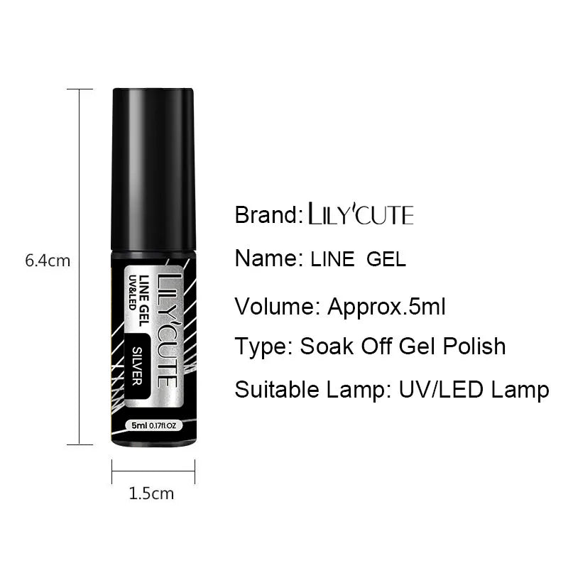 5ml Metallic Gold & Silver Liner Gel – Super Bright Mirror Nail Art Drawing Gel for French Tips & Design
