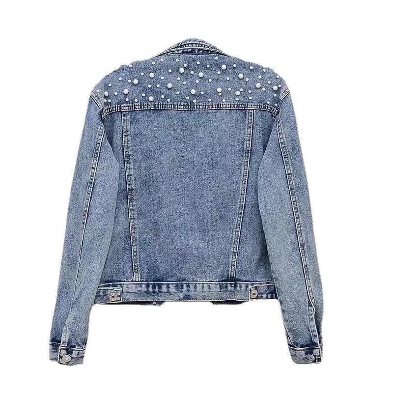 Women's Casual Denim Jacket – Turn-Down Collar, Full Sleeve, Short Loose Fit