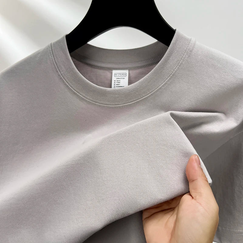 100% Cotton Men's Summer T-Shirt – Casual Loose Fit Round Neck Solid Color Tee (Plus Sizes Available)
