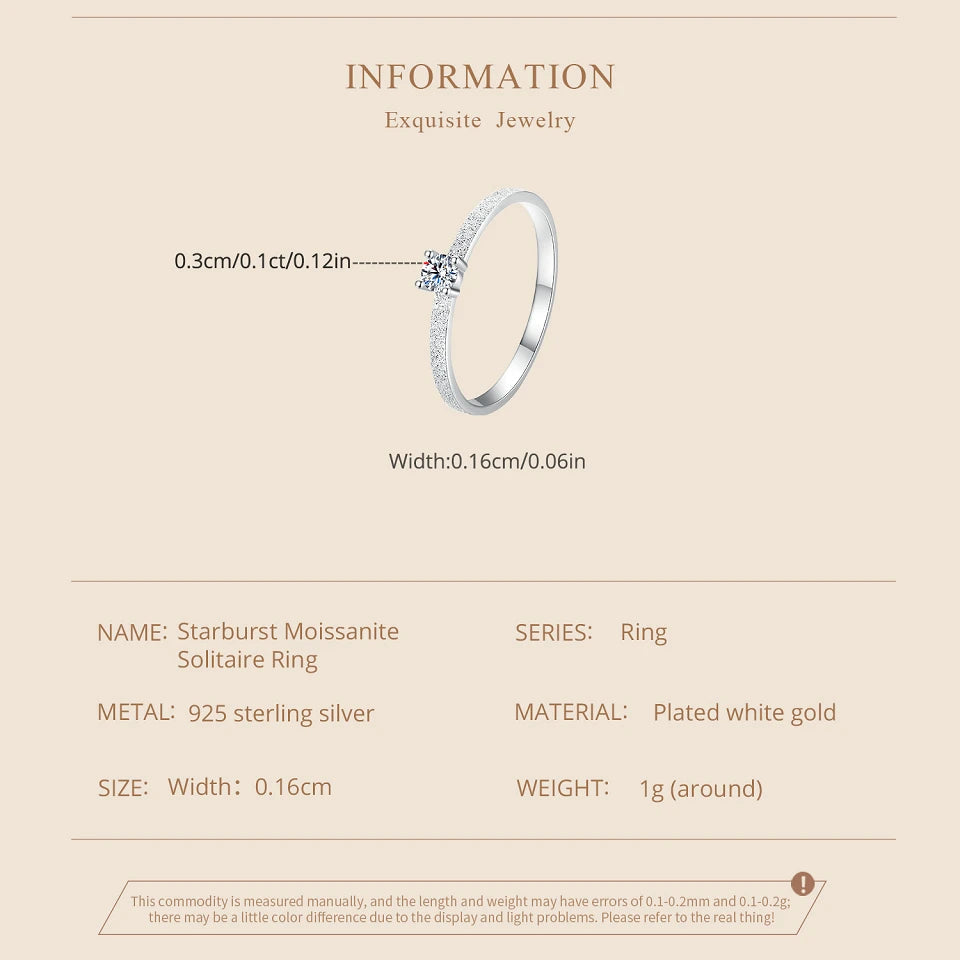 0.1 Carat Round Moissanite Engagement Ring – White Gold Plated 925 Sterling Silver Solitaire Band for Women