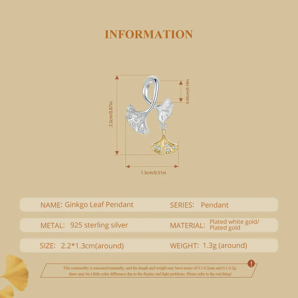 925 Sterling Silver Ginkgo Leaf and Butterfly Heart Charm – Autumn Collection Bead with Zircon for DIY Bracelets