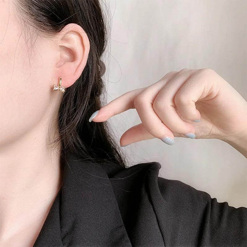 925 Sterling Silver Bow Knot Zircon Stud Earrings for Women – Elegant Crystal Accented Fine Jewelry Trend