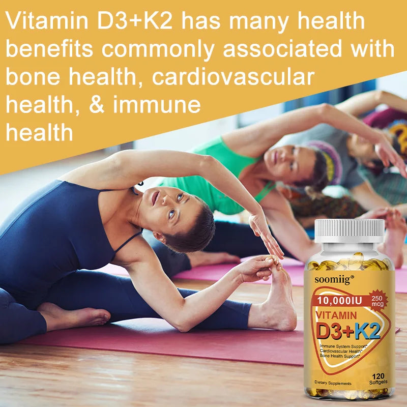 Vitamin D3 & K2 Supplement – 10,000 IU for Immune Support, Bone Strength, Heart Health, Hair, Skin & Nails – 120 Capsules