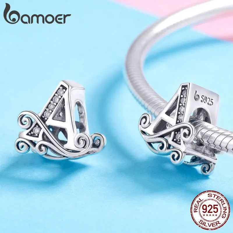 925 Sterling Silver Alphabet Letter Charm Bead A–Z – Openwork CZ Initials for Bracelets