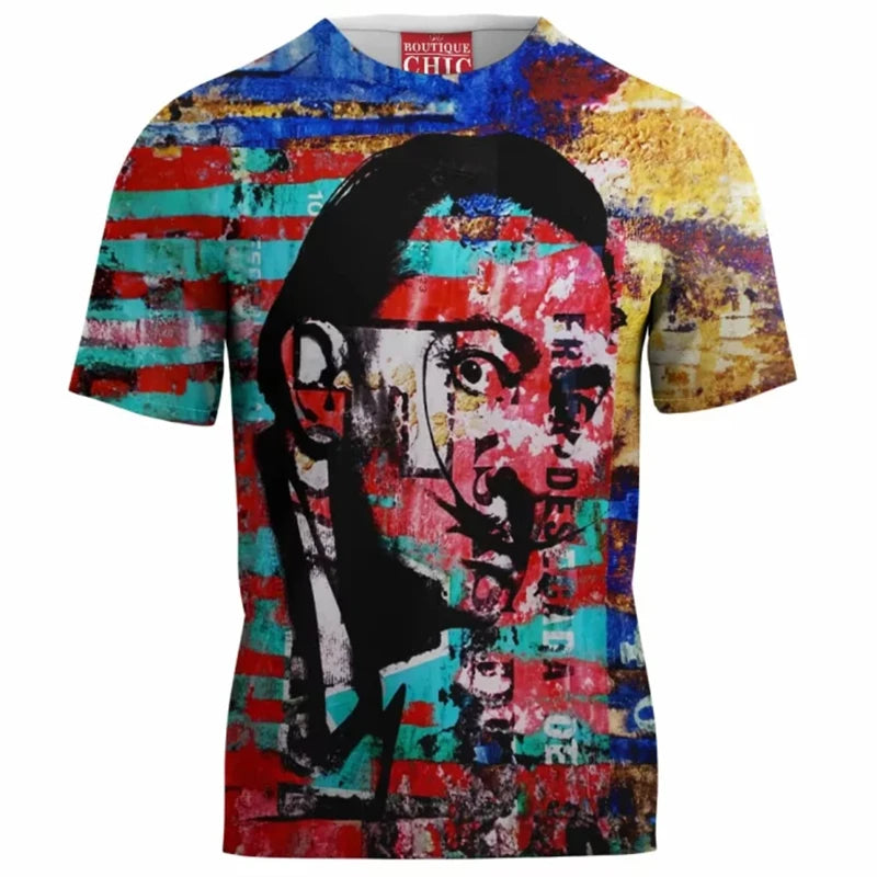 3D Printed Salvador Dali Graphic T-Shirt – Funny Unisex Short Sleeve Casual Streetwear Tee for Men and Women