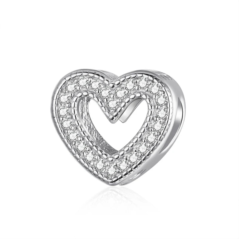 925 Sterling Silver Family Heart Cross Charm – Clear 5A Crystal Bead for Bracelets & Necklaces