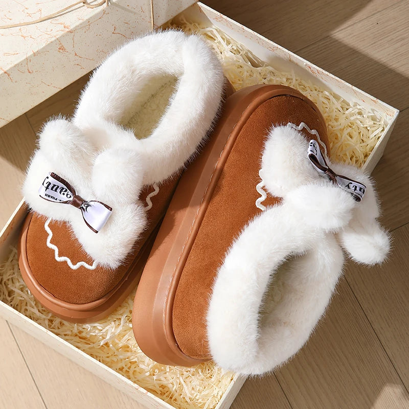 Women's Cute Furry Rabbit Ear Winter Snow Boots – Faux Fur Ankle Boots with Thick Sole and Plush Lining