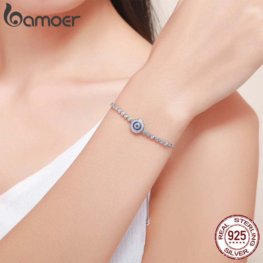 925 Sterling Silver Adjustable Evil Eye Tennis Bracelet with Zircon Accents for Women