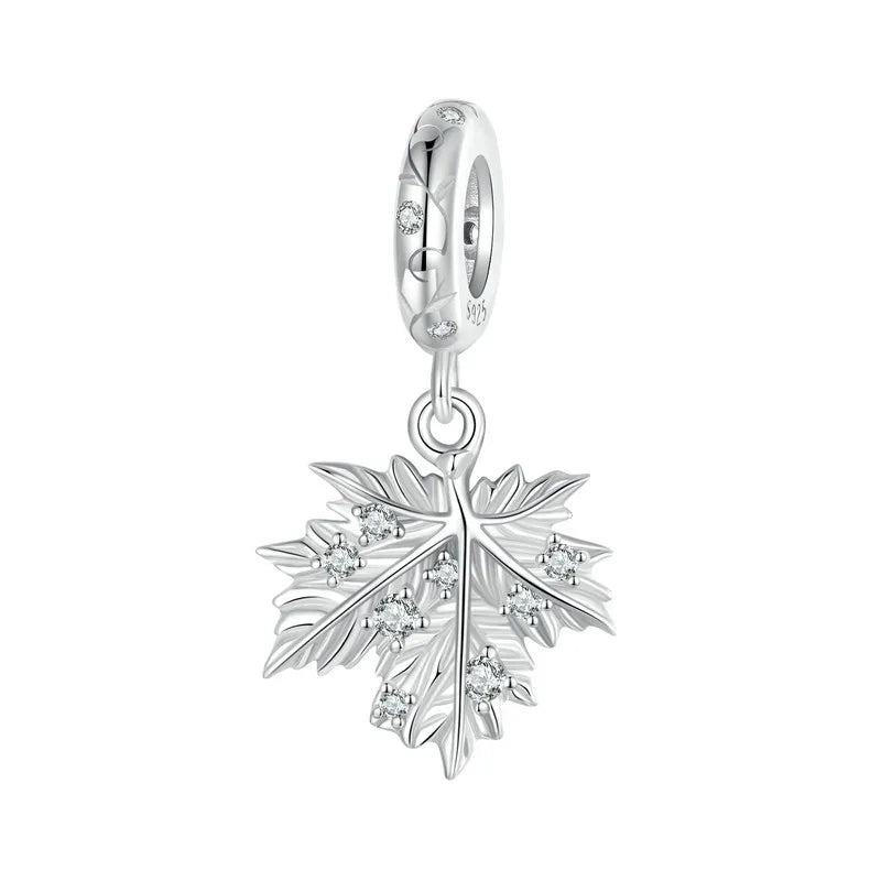 925 Sterling Silver Ginkgo Leaf and Butterfly Heart Charm – Autumn Collection Bead with Zircon for DIY Bracelets