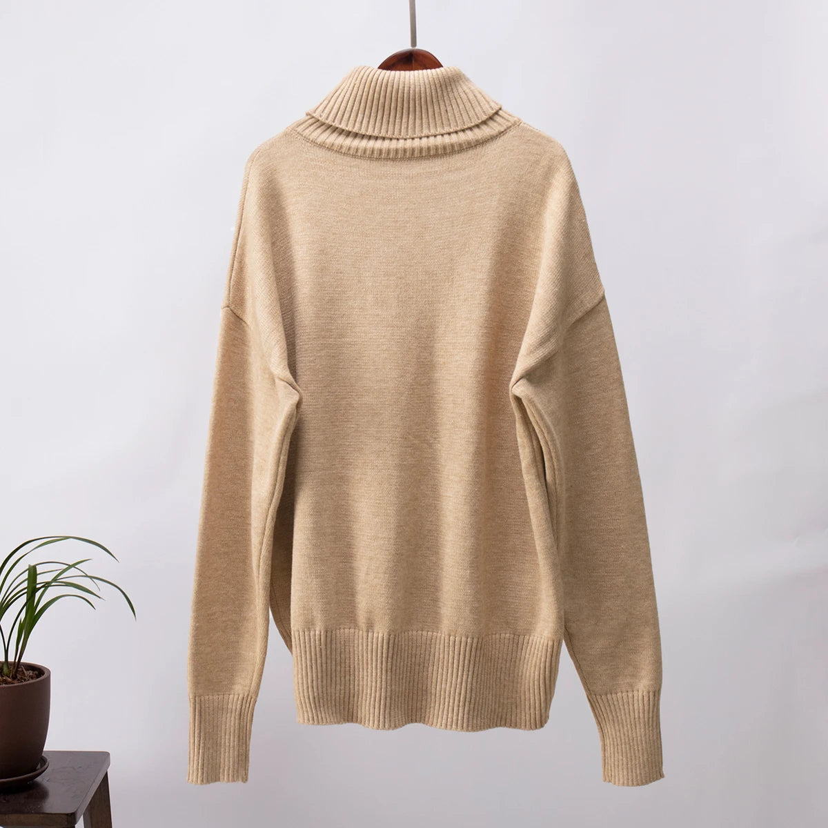 Women's Oversized Turtleneck Sweater – Thick Knit Casual Pullover for Autumn Winter