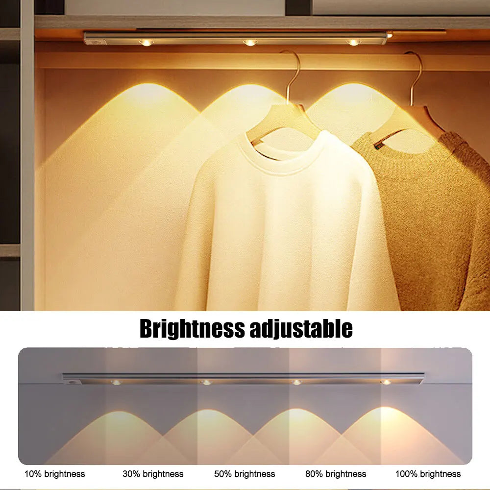 Ultra-Thin Motion Sensor LED Light – Rechargeable Wireless Strip Lamp for Wardrobe, Kitchen, Bedroom, or Closet – USB Indoor Night Lighting