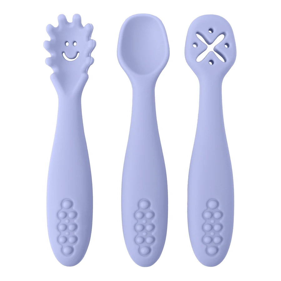 3PCS Baby Silicone Feeding Spoon Set – Safe Learning Utensils for Toddlers and Newborns