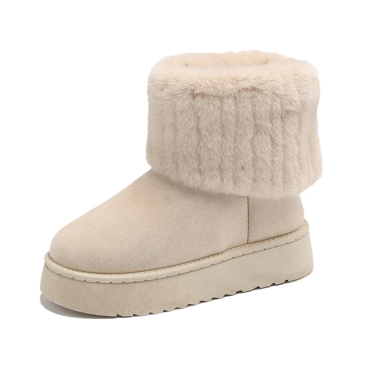 Women's Waterproof Winter Snow Boots – Black Round Toe Flock Mid-Heel Ankle Boots with Plush Lining