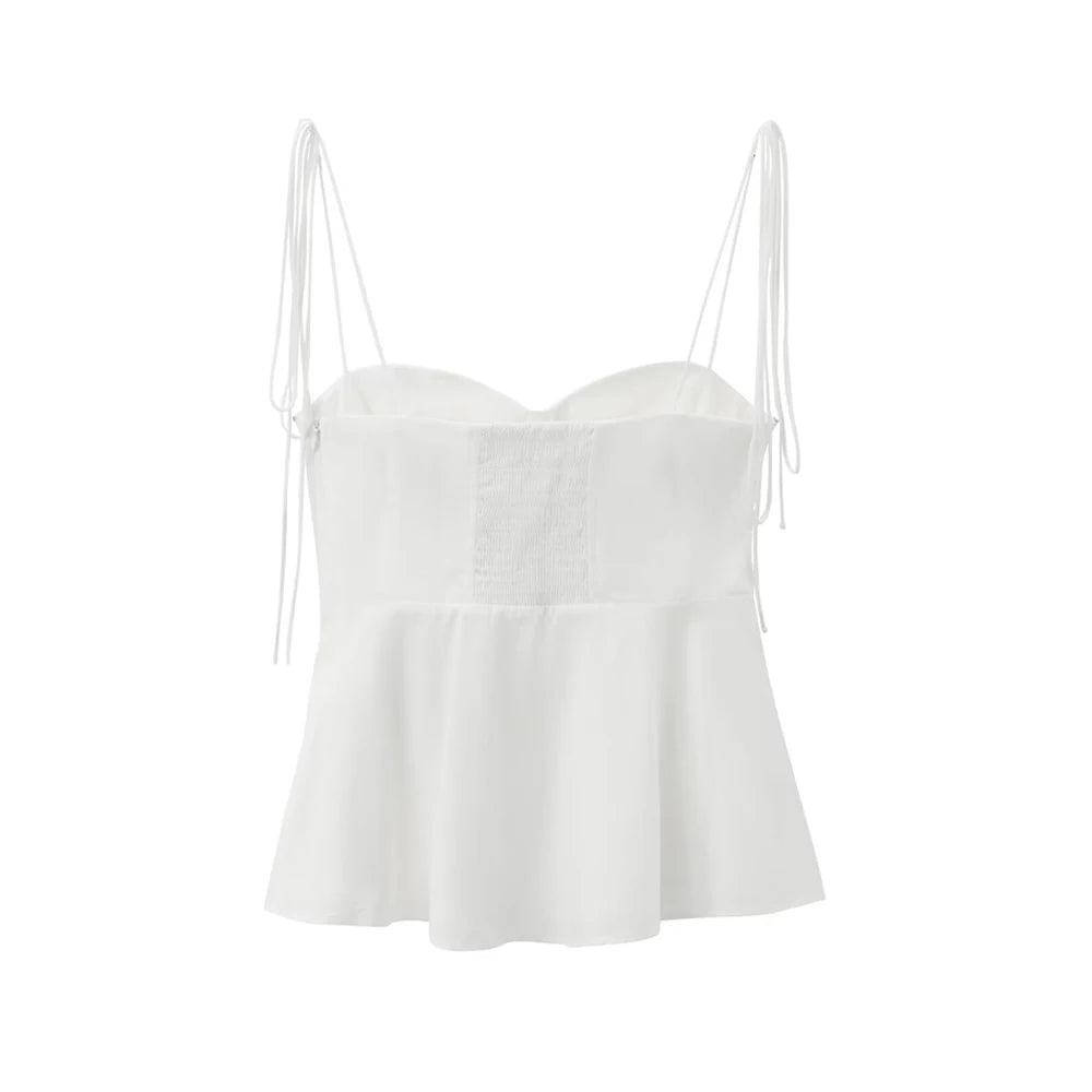 Asymmetric Bustier Camisole Top – Sweetheart Neck with Tie Straps and Side Zipper