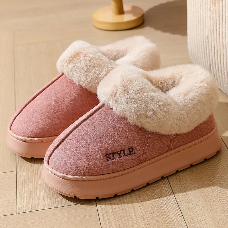 Women's Anti-Slip Faux Suede Snow Boots – Thick Plush Winter Platform Slip-On Shoes
