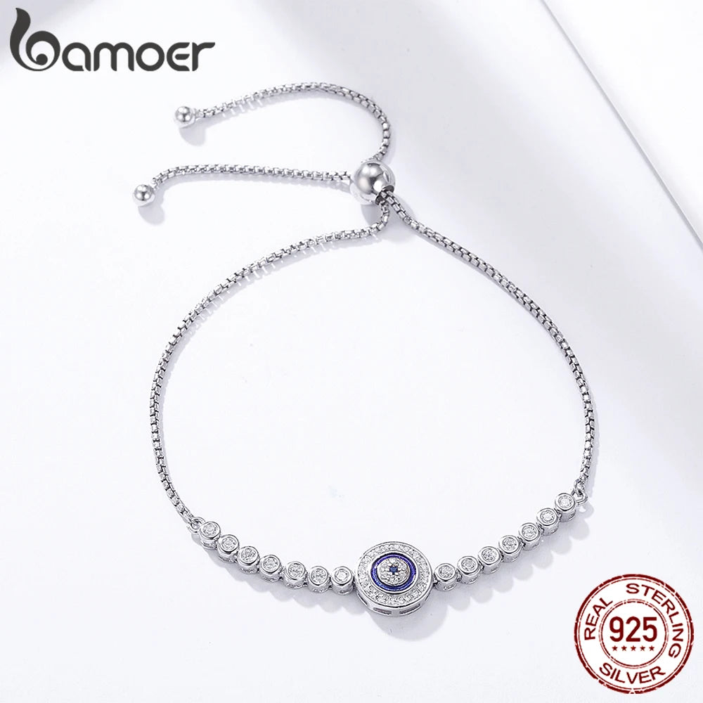 925 Sterling Silver Adjustable Evil Eye Tennis Bracelet with Zircon Accents for Women