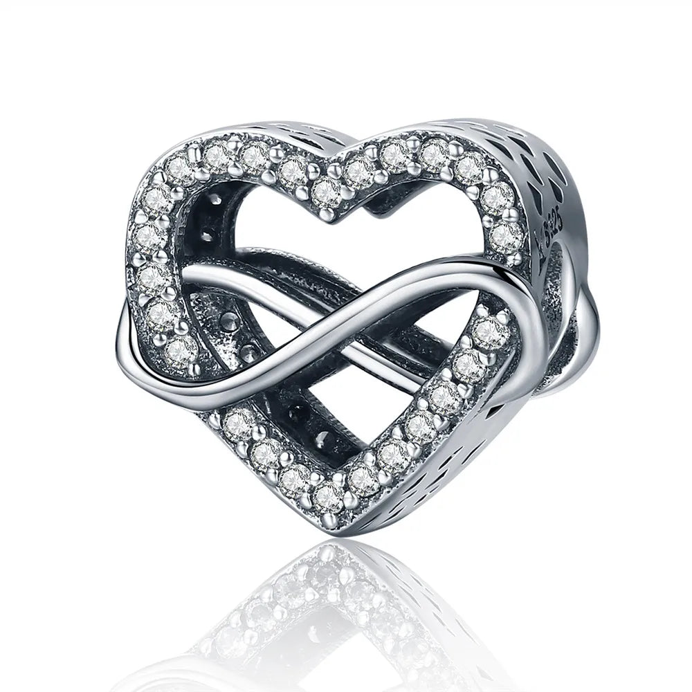 925 Sterling Silver Family Heart Cross Charm – Clear 5A Crystal Bead for Bracelets & Necklaces