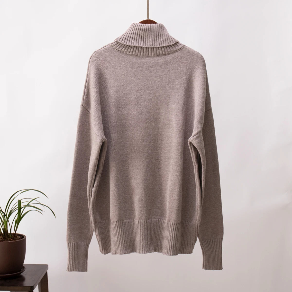 Women's Oversized Turtleneck Sweater – Thick Knit Casual Pullover for Autumn Winter
