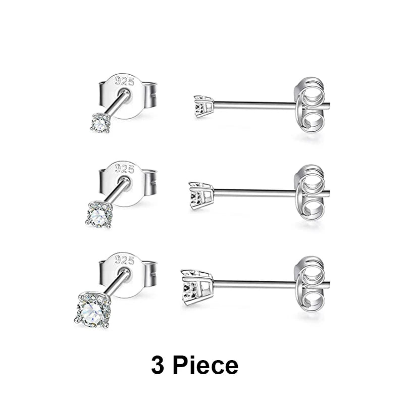 925 Sterling Silver 3-Piece Stud Earrings Set for Women – 18K Gold-Plated, Irregular Mini Design Fine Jewelry