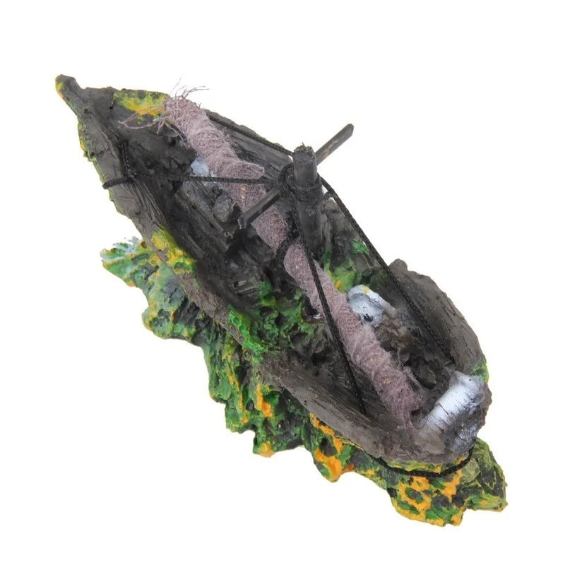 Vintage Pirate Ship Wreck Aquarium Decoration – Resin Sunken Boat Ornament for Fish Tank Landscape and Nautical Aquascaping