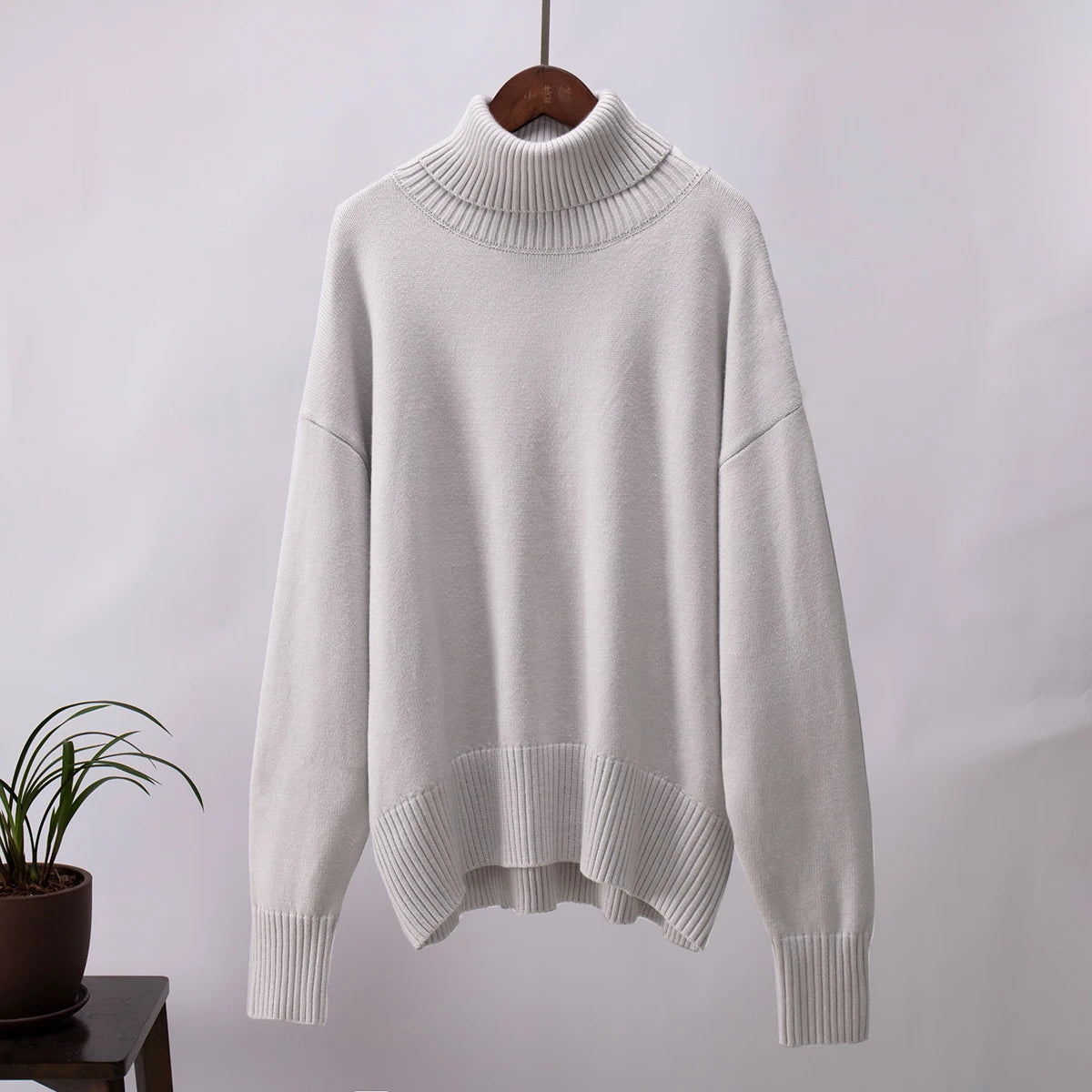 Women's Oversized Turtleneck Sweater – Thick Knit Casual Pullover for Autumn Winter