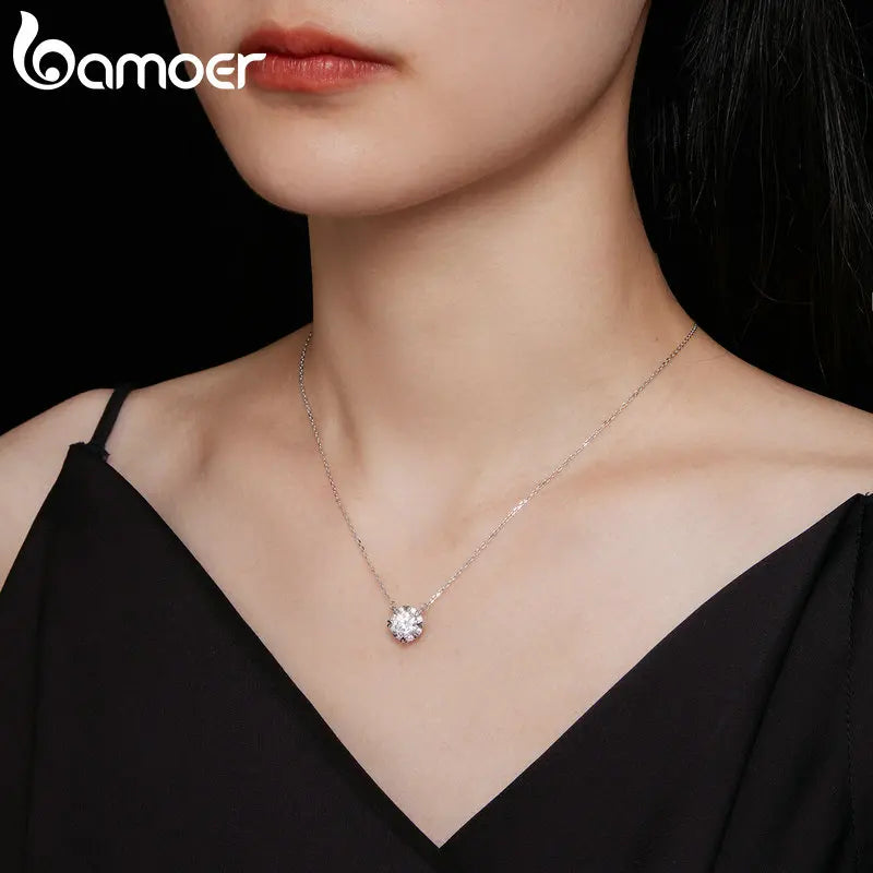 1.0 Carat Round Moissanite Pendant Necklace – D Color VVS1 Stone on 925 Sterling Silver Chain for Women