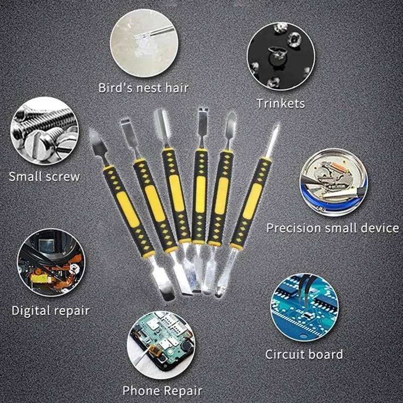 6PCS Metal Crowbar & Spudger Tool Set – Dual-Head Prying Repair Tools for Mobile Phones, Laptops, Electronics