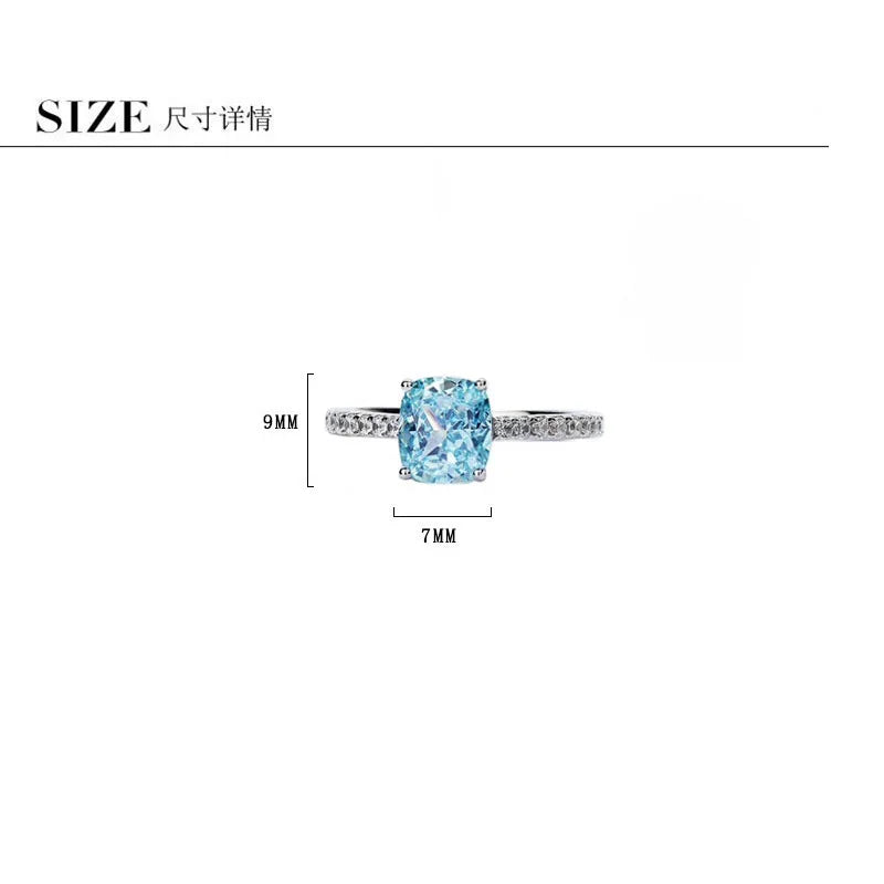 925 Sterling Silver Blue Square Zircon Cocktail Ring for Women – Trendy Geometric Statement Wedding Jewelry
