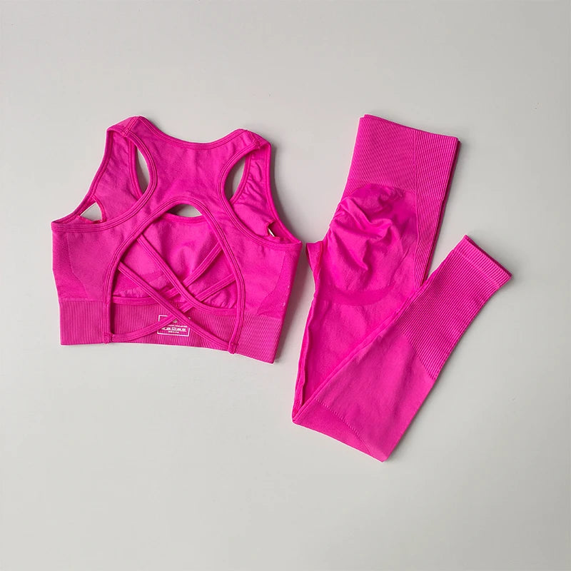 2-Piece Seamless Sports Bra and Leggings Set – Shockproof Yoga and Running Fitness Suit