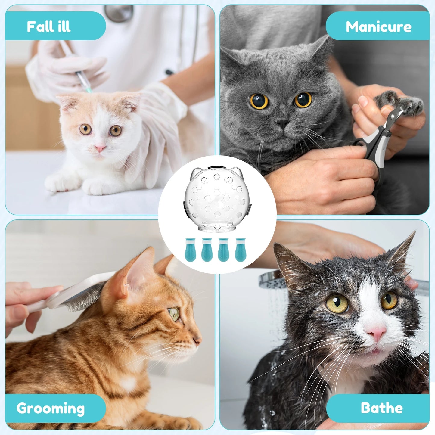 1/2Pcs Cat Muzzle with 4 Silicone Paw Shoes – Anti-Bite, Anti-Licking Pet Grooming Helmet Hood with Breathable Design