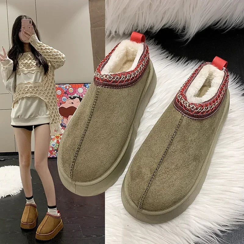 Women's Cozy Fur-Lined Snow Boots – Slip-On Winter Ankle Cotton Shoes with Thick Sole and Cashmere Warmth