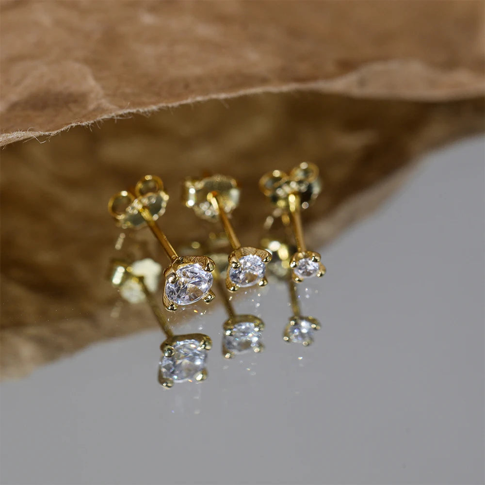 925 Sterling Silver 3-Piece Stud Earrings Set for Women – 18K Gold-Plated, Irregular Mini Design Fine Jewelry